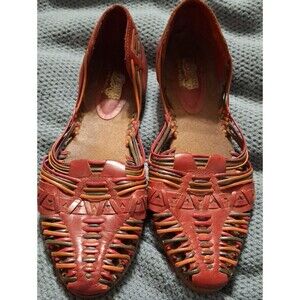 Red Camel Red Woven Leather Flats with Multicolor Straps